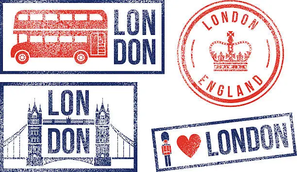 Vector illustration of London England travel rubber stamps