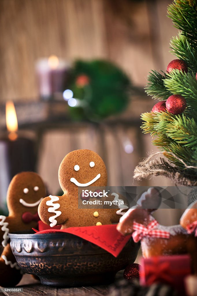 Gingerbread man Christmas food. Gingerbread man cookies in Christmas setting. Xmas dessert Adult Stock Photo