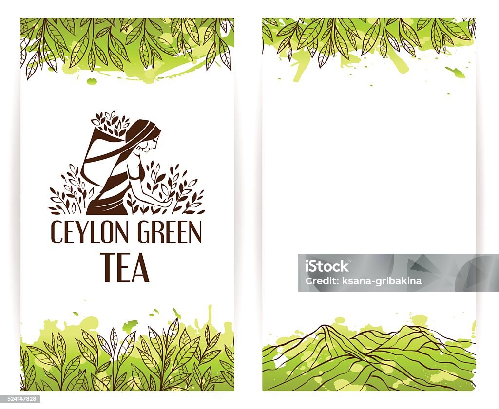 Green tea banner template Green tea banner template with ceylon tea picker logo. Banner - Sign stock vector