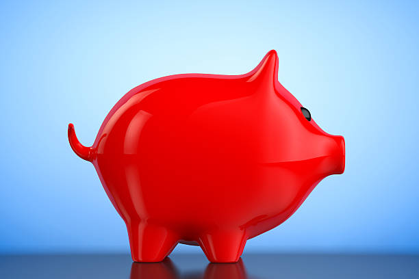 istock Red Piggy bank style money box. 3d Rendering 524148156