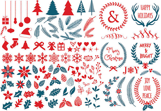 크리스마스 디자인, 벡터 설정 - wreath christmas bow holiday stock illustrations