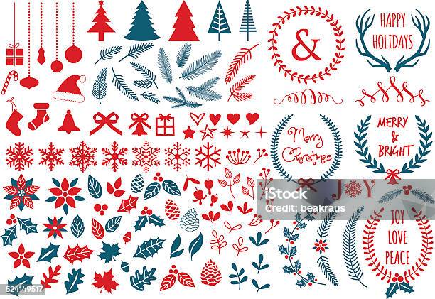 Christmas Design Elements Vector Set Stock Illustration - Download Image Now - Christmas, Pine Cone, Snow