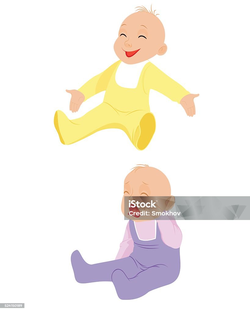 Two children laughing and crying Vector illustration of a two children, laughing and crying 12-17 Months stock vector