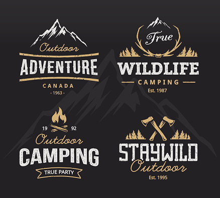 Set of vintage camping, outdoor adventure emblems. Vector retro labels. Logo design templates.