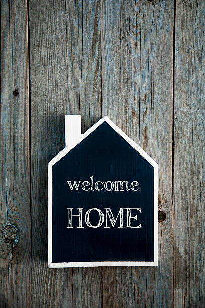 istock House Shaped Chalkboard sign on rustic wood WELCOME HOME 524151607