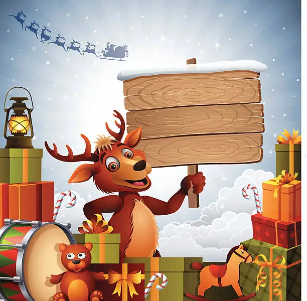 Vector illustration of Reindeer with Banner and Gifts