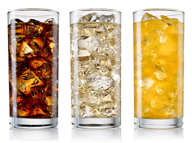 glass of cola, fanta, sprite isolated. with clipping path - koude dranken stockfoto's en -beelden