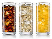Glass of cola, fanta, sprite isolated. With clipping path
