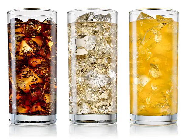 Photo of Glass of cola, fanta, sprite isolated. With clipping path