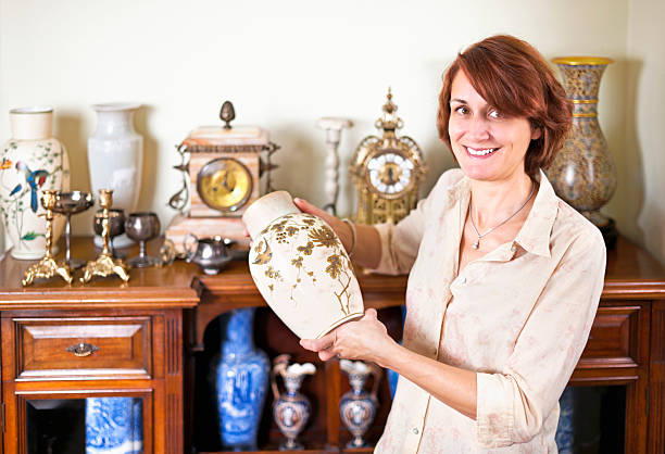 Woman with antique collection
