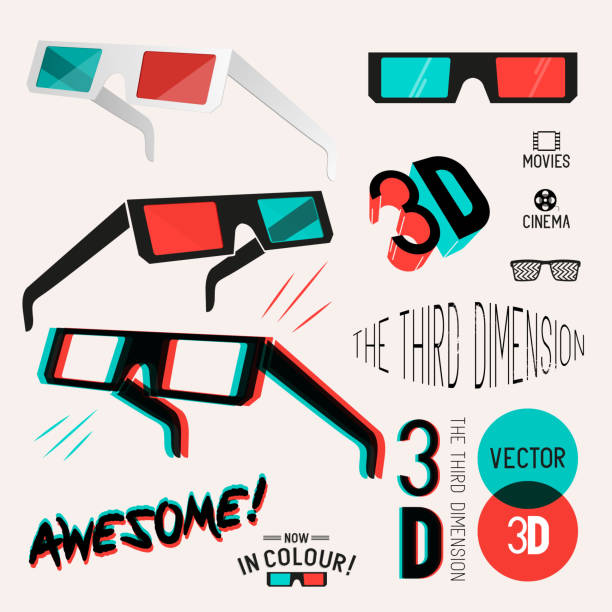 ilustraciones, imágenes clip art, dibujos animados e iconos de stock de 3 d cine colección de gafas retro - gafas 3d