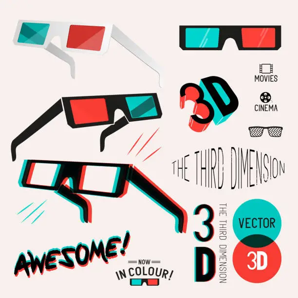 Vector illustration of 3D Cinema Retro Glasses Collection