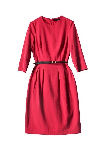 Red dress with leather belt isolated over white