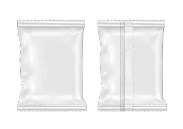 illustrations, cliparts, dessins animés et icônes de papier blanc vierge nourriture snack pack pour des puces, des bonbons. - packaging plastic package packing