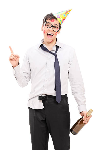 istock Drunk party guy holding a bottle of champagne 524154643