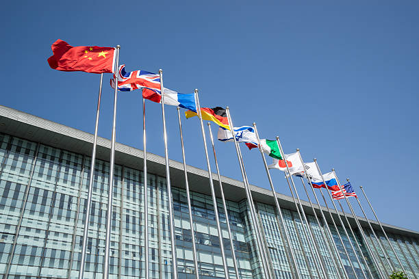istock Modern building in front of the flag 524154876