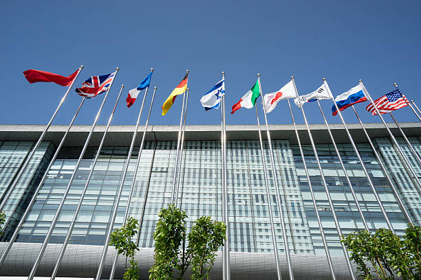 istock Modern building in front of the flag 524155260