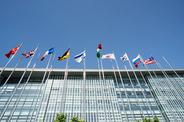 istock Modern building in front of the flag, 524155388