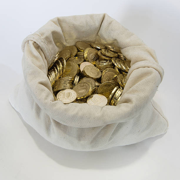 istock Bag of coins on a white background 524155815