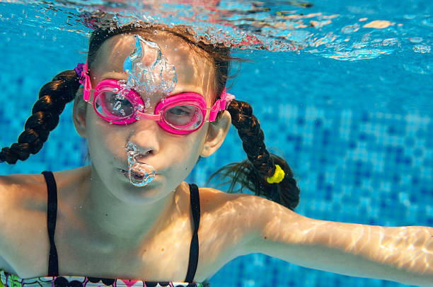 istock Child swims in pool underwater, girl has fun under water 524156004