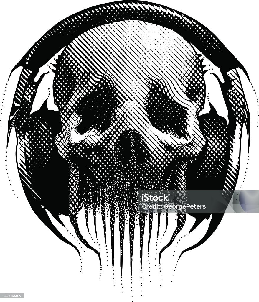 Alien Hipster cráneo escucha auriculares - arte vectorial de Cráneo libre de derechos