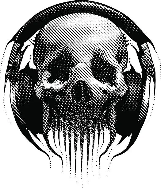 Vector illustration of Alien Hipster Skull Listening to Headphones