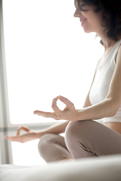 istock Happy woman meditating 524156190