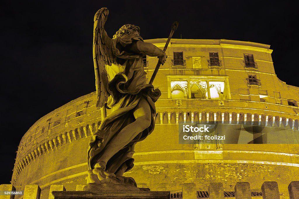 Night Angel Bridge of Angels in Rome night detail Angel Stock Photo