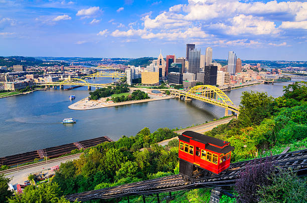 Pittsburgh Pennsylvania Skyline Pittsburgh, Pennsylvania, USA downtown skyline and incline. ohio river photos stock pictures, royalty-free photos & images