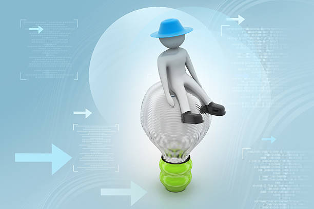 istock 3d small person sitting on a light bulb 524157031