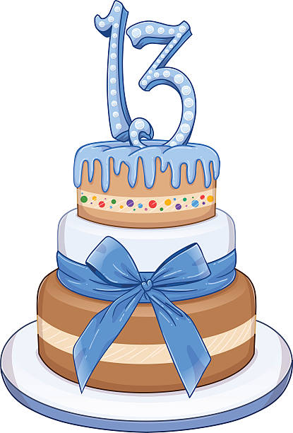 Blue Bar Mitzvah Cake For 13th Birthday vector art illustration