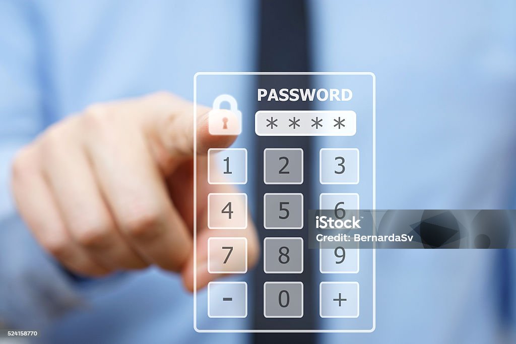 Keypad Security Code Using Keyboard Business Man Pressing Security Code On Virtual Keypad Stock Photo ...
