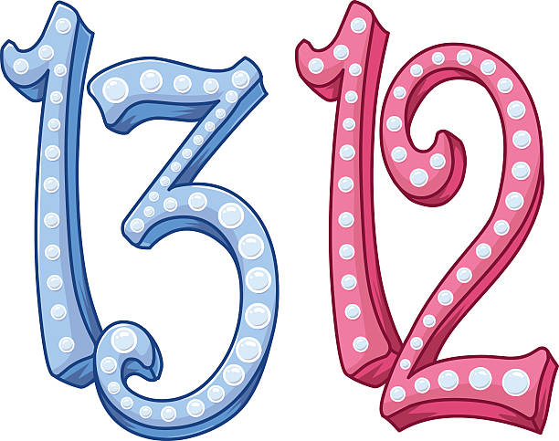 Pink Blue Shiny Number 12 13 For Bar Bat Mitzvah vector art illustration