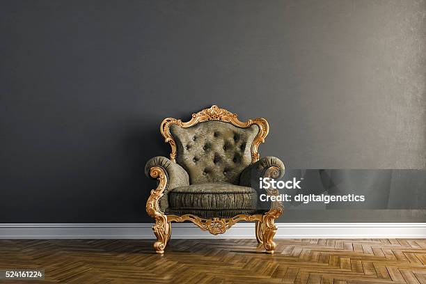3d Vintage Arm Chair Interior Render Stock Photo - Download Image Now - Chair, Antique, Furniture
