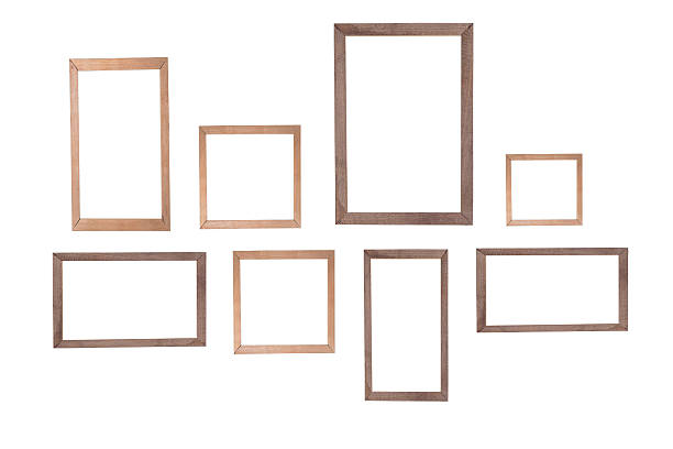 marco de fotos de madera aislada fondo blanco - cuadrado composición fotos fotografías e imágenes de stock