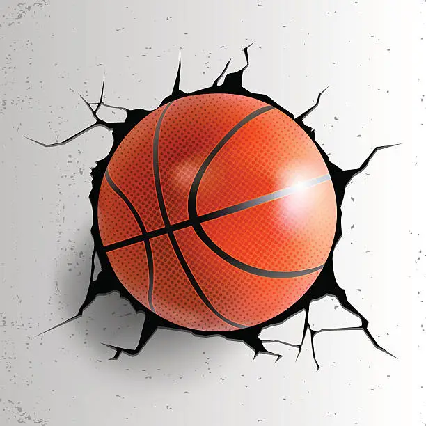 Vector illustration of Sport vector illustartion with basketball ball coming in cracked wall