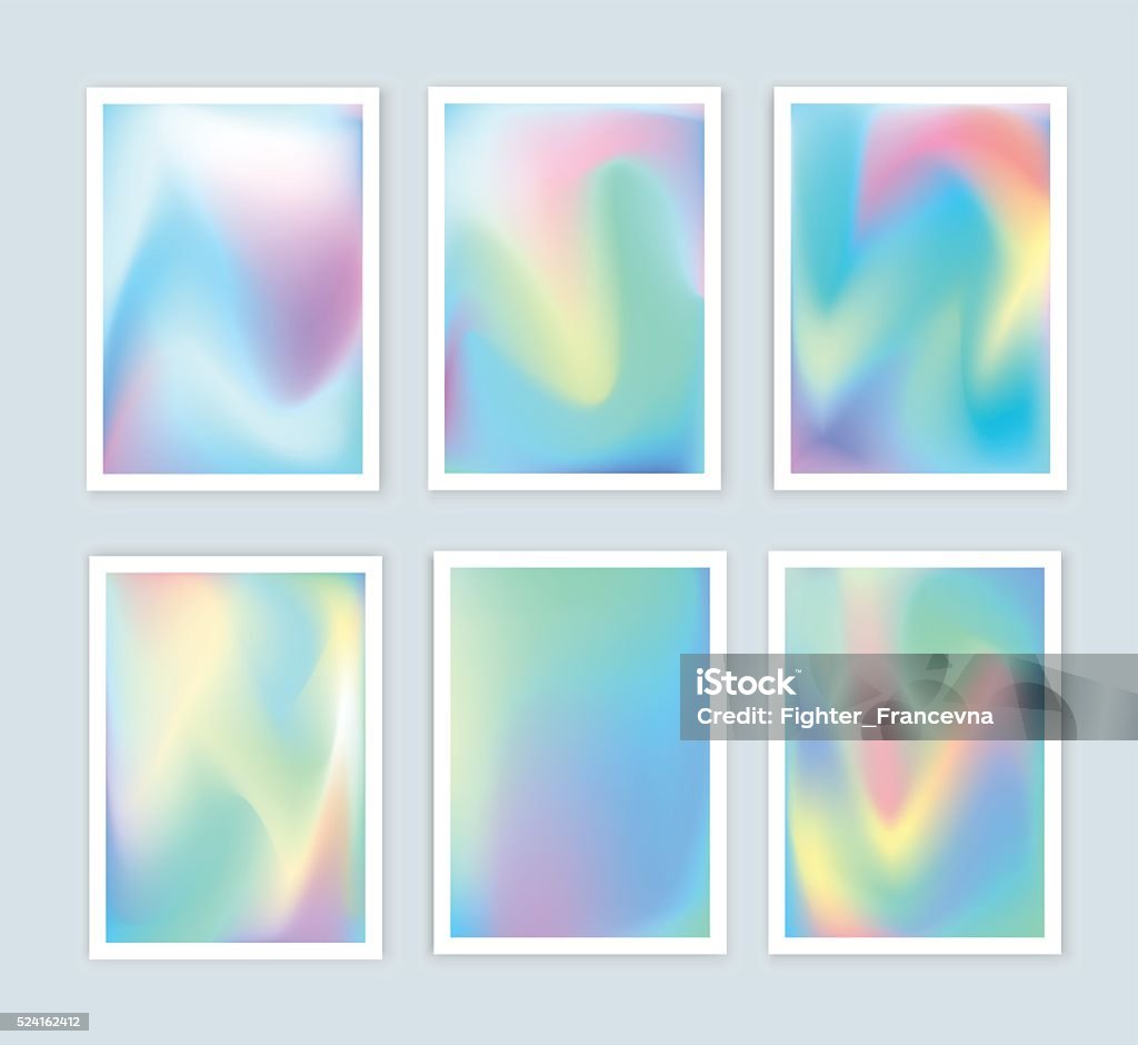 Bright holographic backgrounds set for a different design. Bright holographic backgrounds 2 set for a different design. You can use a gift card, cover, book, printing, fashion. Modern style trends 80. surreal hipster images. 1980 stock vector