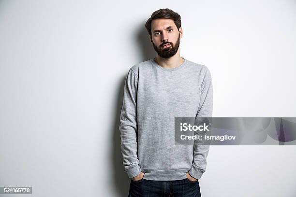 Young Guy Long Sleeves Stock Photo - Download Image Now - Adult, Beard, Beautiful People