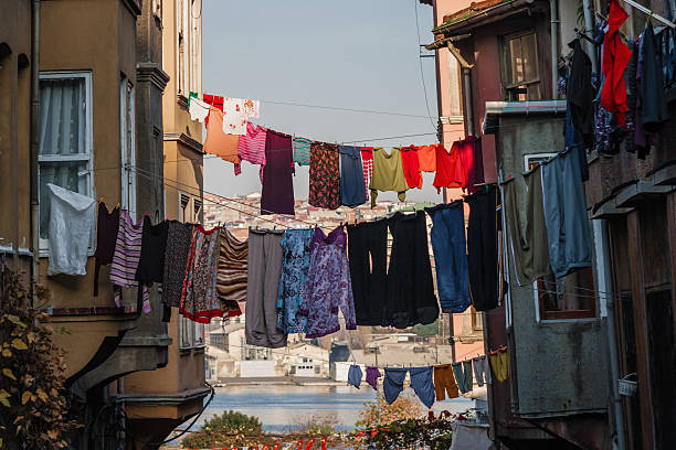 traditional street and houses at balat district - balat stok fotoğraflar ve resimler