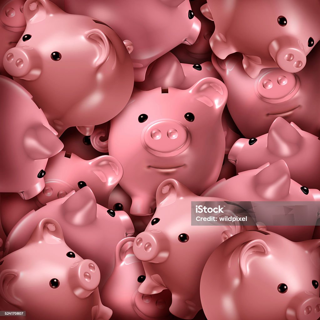 Savings Choice Savings choice and crowd funding financial concept and a finance symbol for choosing the best investment as a confused group of three dimensional piggy banks stacked in a chaotic stack. Piggy Bank Stock Photo