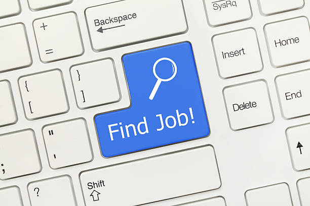 istock White conceptual keyboard - Find Job! (blue key) 524171927