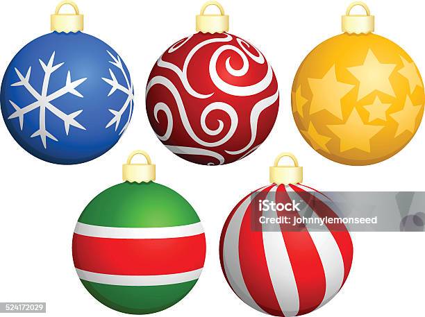 Patterned Christmas Ornaments Stock Illustration - Download Image Now - Christmas Ornament, Striped, White Background