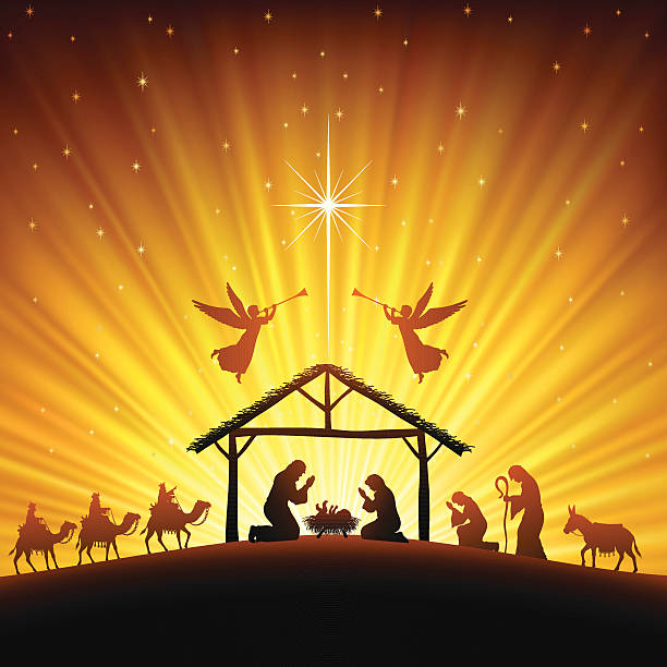 boże narodzenie szopka bożonarodzeniowa - christmas singing music star shape stock illustrations