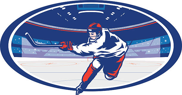 ilustraciones, imágenes clip art, dibujos animados e iconos de stock de slapshot estadio de hockey sobre hielo - slap shot