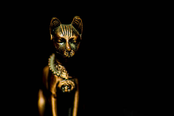 statue de chat égyptien - color image gold yellow black photos et images de collection