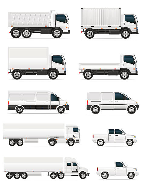 set of icons cars and truck for transportation cargo vector art illustration