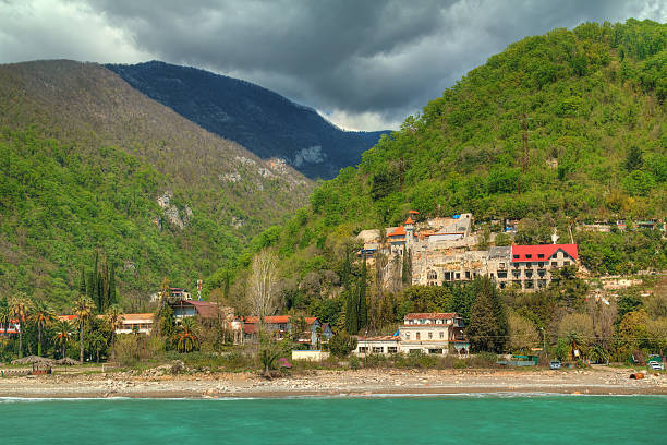 View of mountains and old town Gagra, Abkhazia, HDR processing