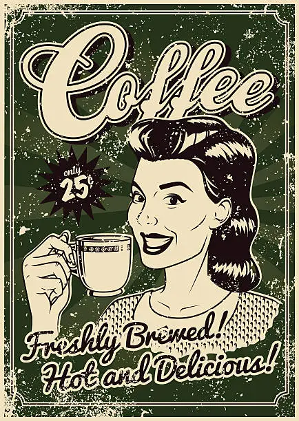 Vector illustration of Vintage Screen Printed Coffee Poster