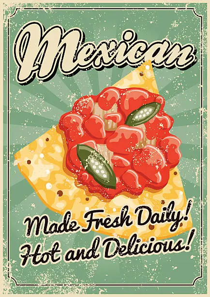 Vector illustration of Vintage Screen Printed Mexican Food Poster