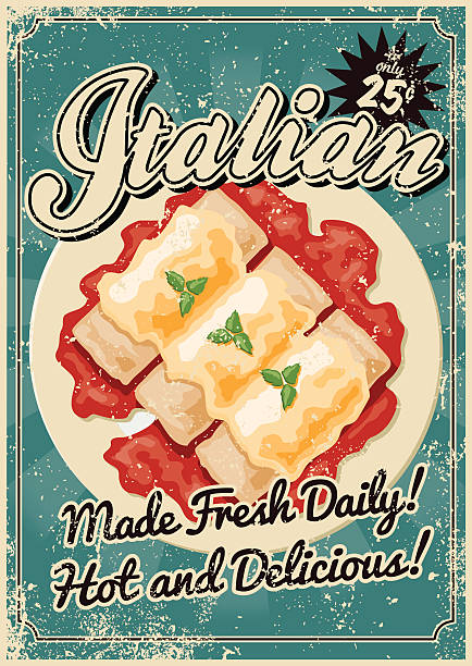 illustrazioni stock, clip art, cartoni animati e icone di tendenza di vintage serigrafati cucina italiana poster - mozzarella